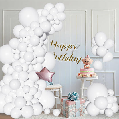 Ouddy White Balloon Set - 129 Pcs in Various Sizes with 6 Pcs 18” Matte White Balloon Arch Kit | Perfect for Birthdays, Weddings, and Celebrations