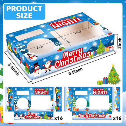 Christmas Movie Night Snack Tray Set – 32pc Paper Popcorn & Drink Holders for Party, Snowman & Santa Snow-themed