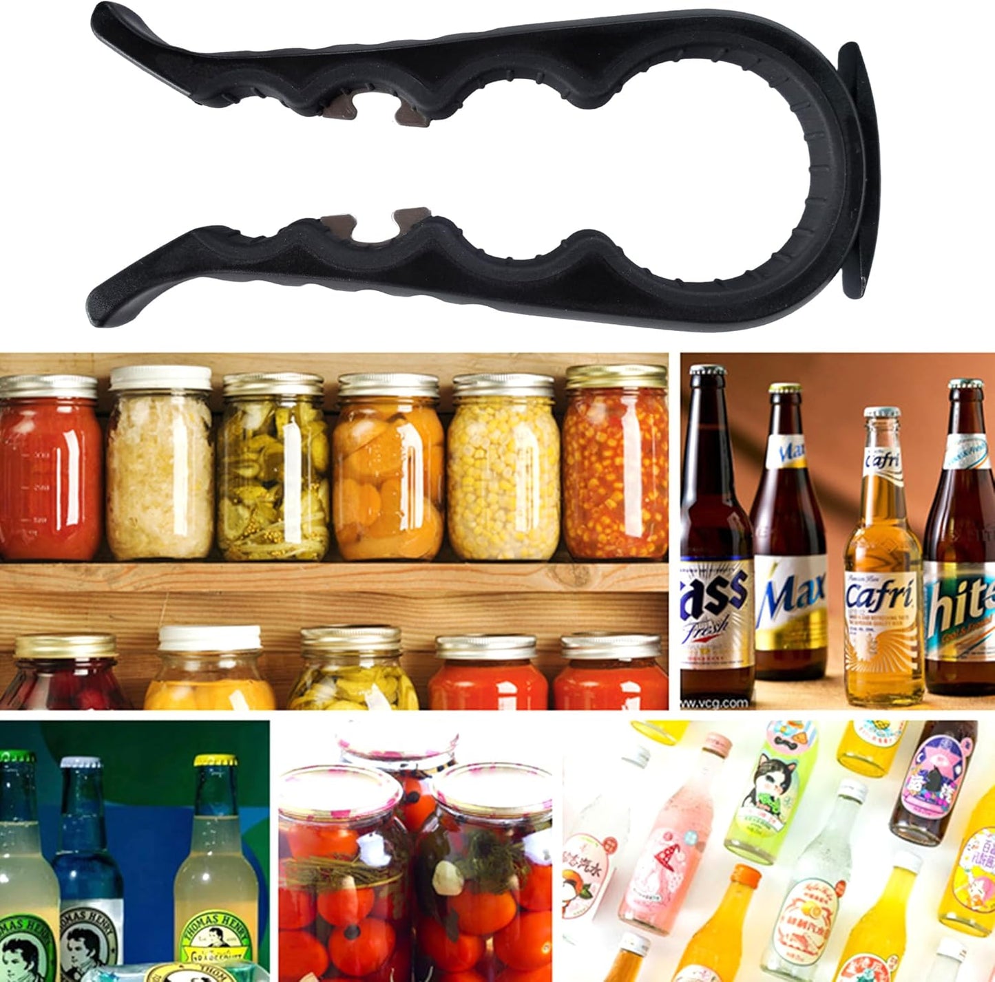 Skiennix 5-in-1 Jar Opener - Non-Slip Easy Grip Tool for Weak Hands | Black Color for Stubborn Lids