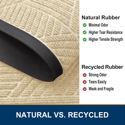 Smiry Heavy-Duty Natural Rubber Front Door Mat - Trap Dirt & Moisture, Easy Clean | Irregular Triangle (29.5x17, Beige)
