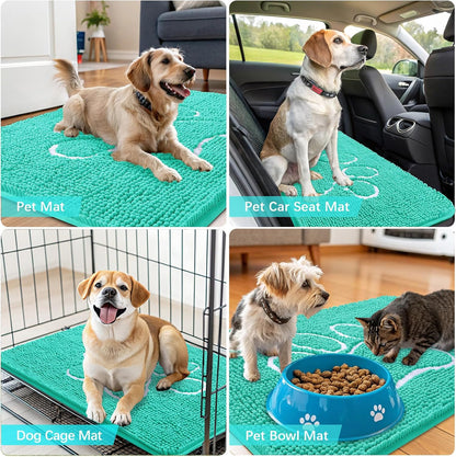 OLANLY Dog Door Mat - Absorbent Non-Slip Mud Mat for Muddy Paws | 59x35 Teal Paw Print Design