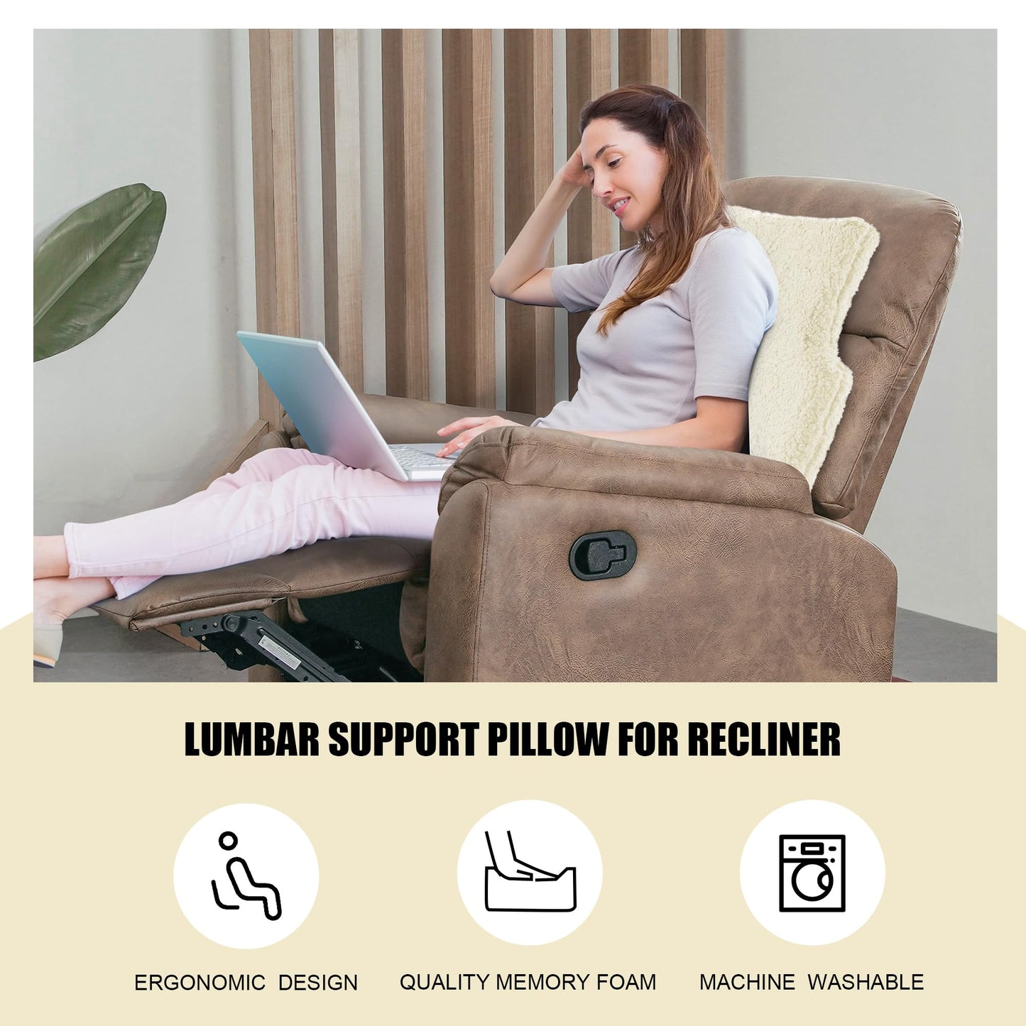 MABOZOO Sherpa Fleece Lumbar Support Pillow for Recliner Chair,Memory Foam Lumbar Pillow for Back Pain Relief,Ergonomic Back Support Pillow for Car, Couch, Recliner（Beige）