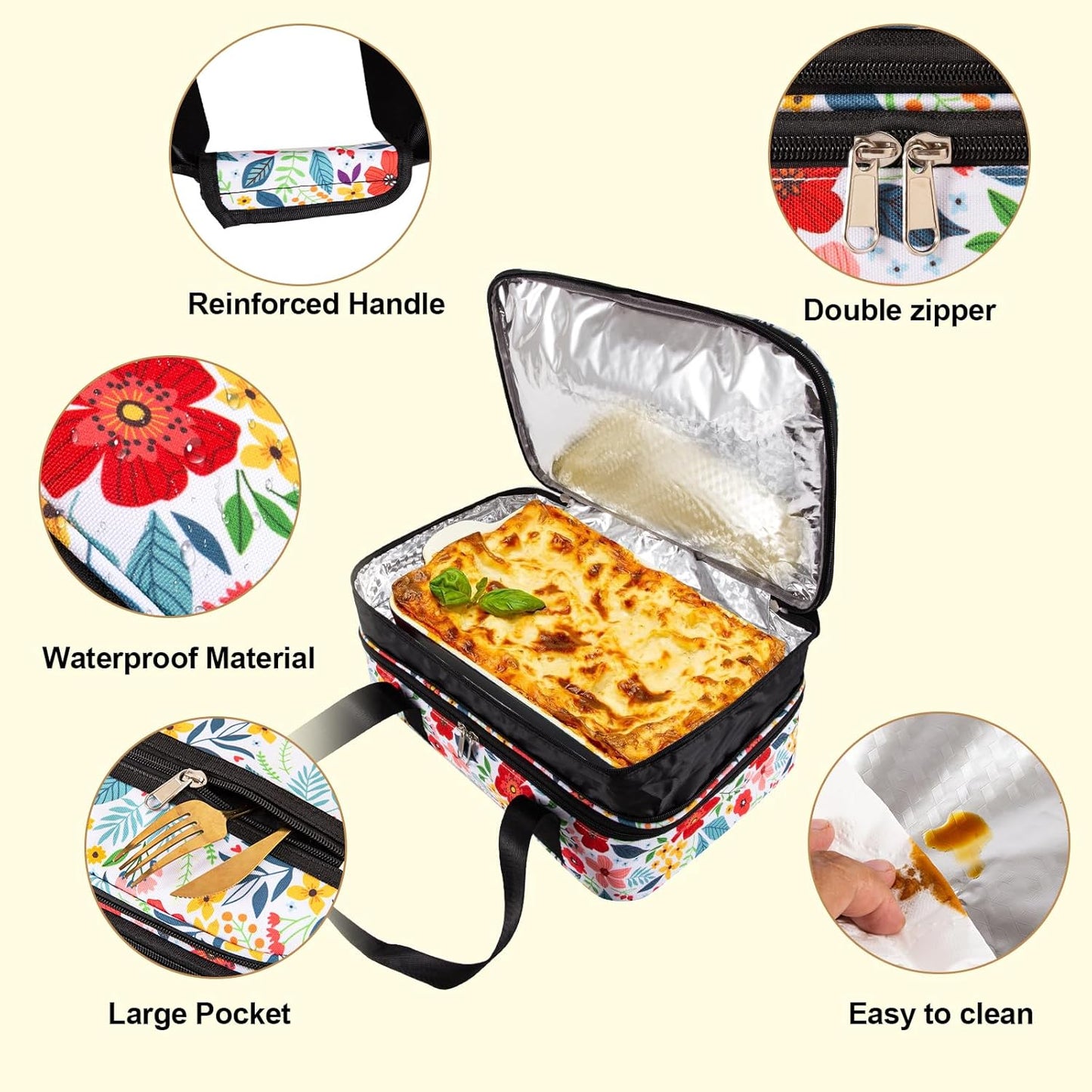 Pioneer Woman Double Decker Casserole Carrier - Expandable, Leakproof Thermal Tote for Potluck & Travel