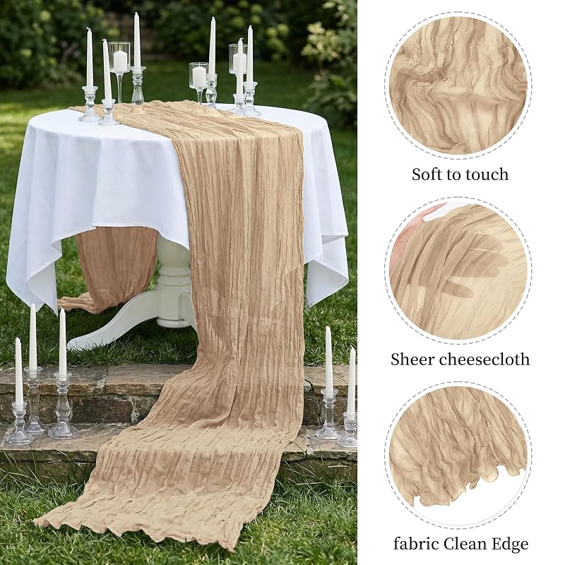 Beige 10 Pack Cheesecloth Table Runner 17 x 108 in - Boho Gauze Decor for Wedding & Party (Variation: Beige+table runner+10 Pack)