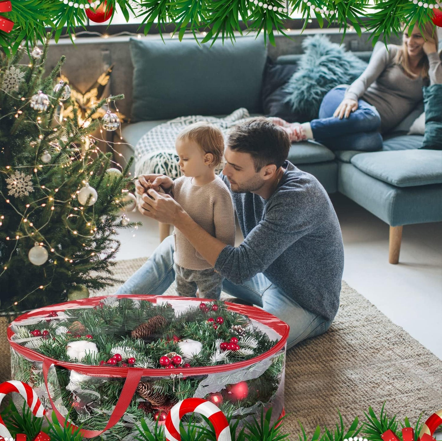 ProPik Christmas Wreath Storage Bag - Waterproof PVC Container for 48-Inch Wreaths | 2-Pack with Handles