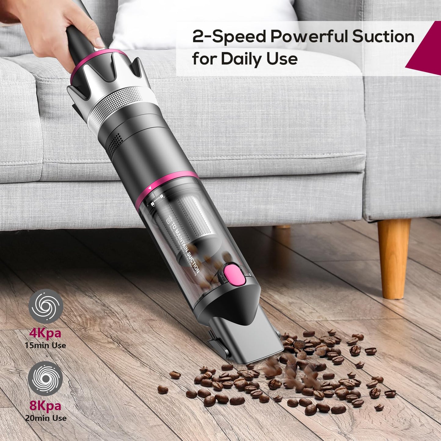 BSRCO Handheld Vacuum Cordless, 8K Pa Powerful Portable Vacuum for Car, Rechargeable 4-in-1 Mini Cleaner with 2-Speed for Home, Office and Pet Hair