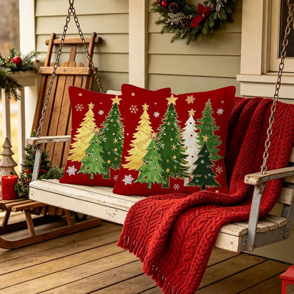 Pinata Xmas 18x18 Pillow Covers Set of 2 - Christmas Tree, Red Bird & Star Decor (Variation of THIS listing: Xmas 1818-2-tree Red+18" x 18")