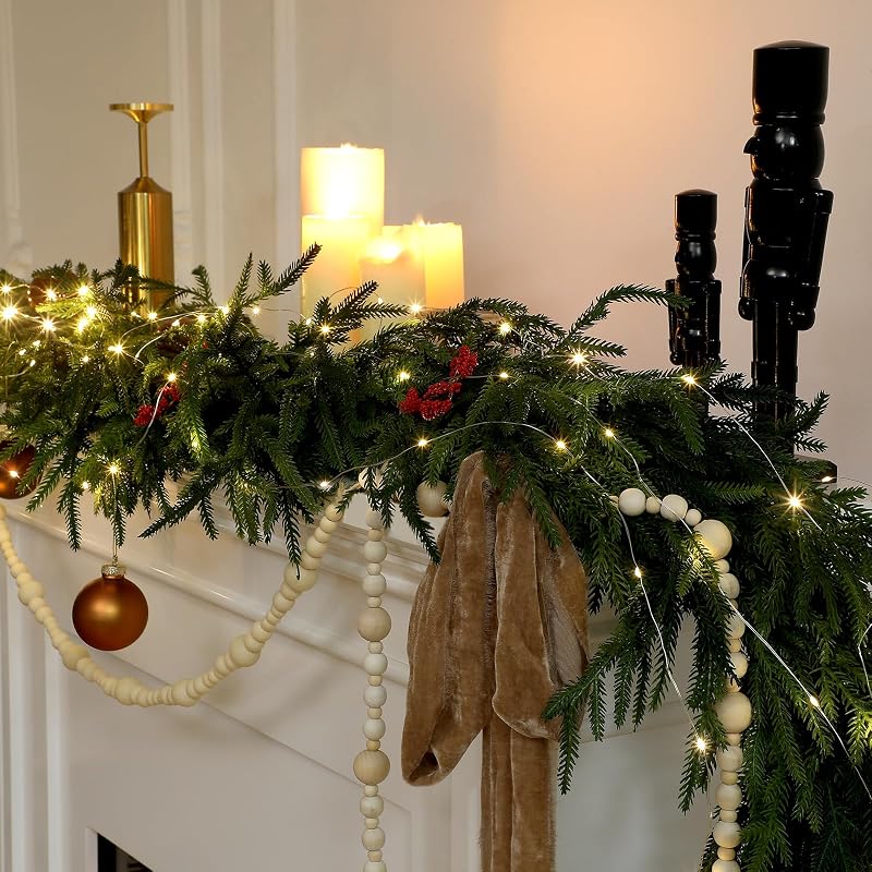 9 ft Deluxe Norfolk Pine Garland - Realistic Artificial Christmas Greenery, Variation 1+9 feet