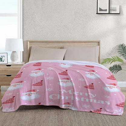 Neatee Living Christmas Throw Blanket Queen Size Pink Cute Santa Claus Blanket Xmas Winter Holiday Blanket Bed Couch Large Big Soft Lightweight Fuzzy Plush Fleece Blankets and Throws 90x90