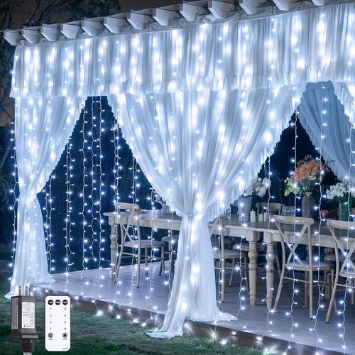 JMEXSUSS 300 LED Curtain Lights - 9.8x9.8Ft Indoor String Lights with Remote | 8 Modes for Wedding & Party Decor