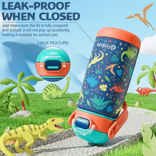 Fimibuke Kids Insulated Water Bottle - 14oz BPA-Free Stainless Steel Tumbler with Straw Lid & Handle