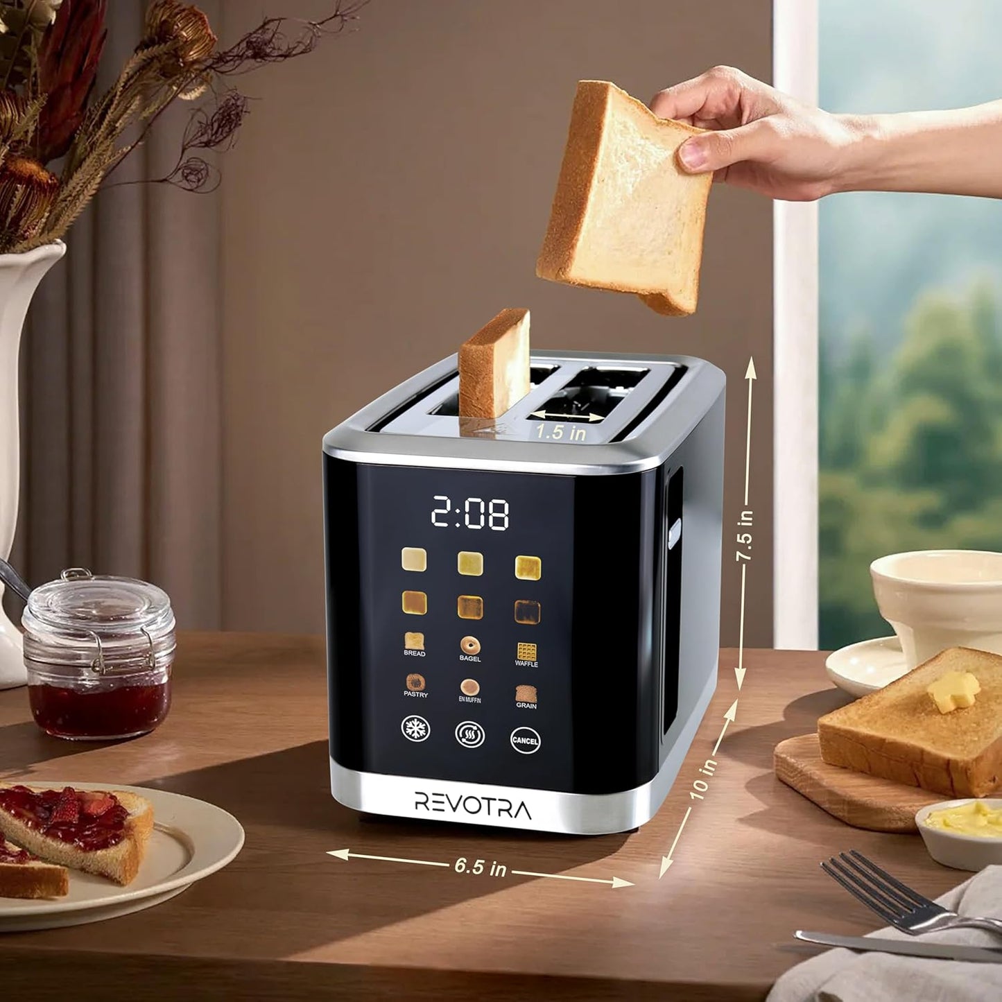 Skiennix 2-Slice Toaster - Stainless Steel with LED Display, Extra Wide Slots & 6 Shade Settings