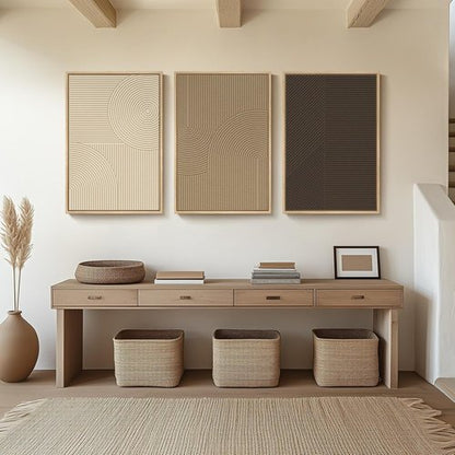 Boho Wall Art by [Brand Name] - Large 3D Textured Abstract Artwork | Modern Beige & Brown Geometric Paintings, 24x36 In
