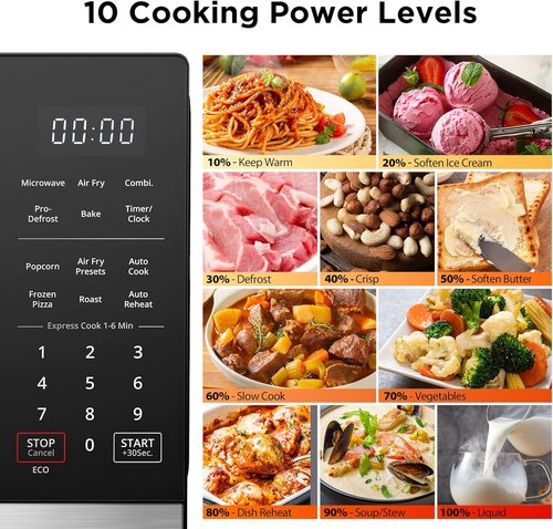 BLACK+DECKER 5-in-1 Microwave Oven - Air Fry, Bake, Roast & Convection Cooking - 0.9 Cu. Ft. Stainless Steel