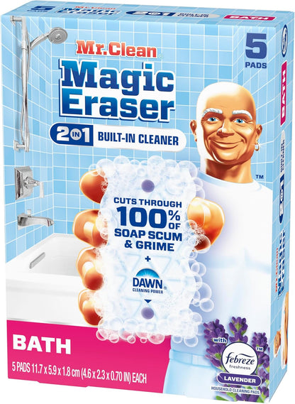 Mr. Clean Magic Eraser Sponge - Powerful Soap Scum Remover with Febreze Lavender Scent | 5 Count