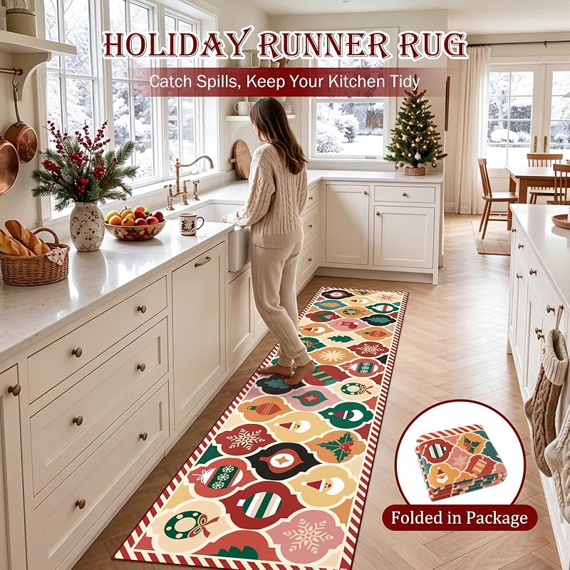 nesrt 2x8 Ft Christmas Runner Rug — Moroccan Trellis Non-Slip Washable