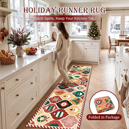 nesrt 2x8 Ft Christmas Runner Rug — Moroccan Trellis Non-Slip Washable