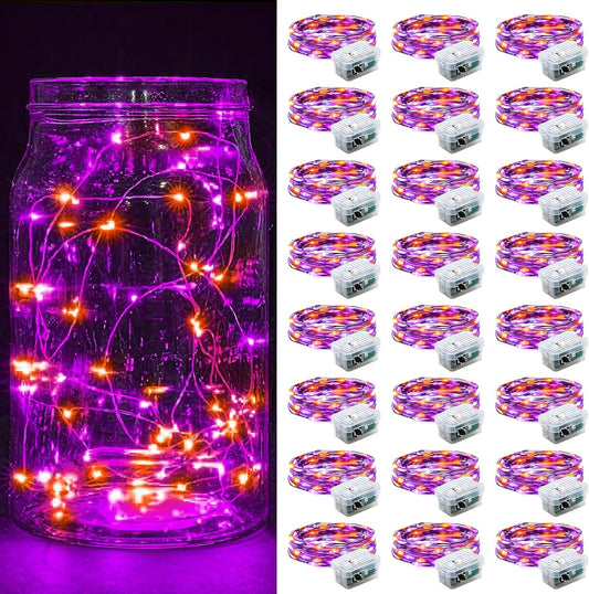 Skiennix 24 Pack Fairy Lights - 7Ft 20 LED Twinkle String Lights | Battery Operated & Waterproof for Mason Jar Decor, Parties & Weddings in Orange & Purple
