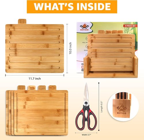 Bamboo Cutting Board Set by [Brand Name] - 4-Piece Charcuterie & Chopping Boards | BPA-Free, Juice Groove