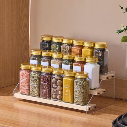 Fiwence 48 Pcs Glass Spice Jars with 576 Labels, 4oz Empty Square Spice Containers,Seasoning Bottles with Gold Metal Caps - Shaker Lids, Funnel and Chalk Pen Included
