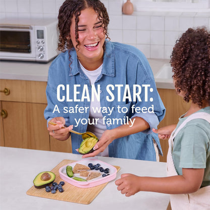 Ello Clean Start Toddler Plates - BPA-Free Ceramic with Silicone Sleeve | 2 Pack in Dewdrop & Grayed Jade