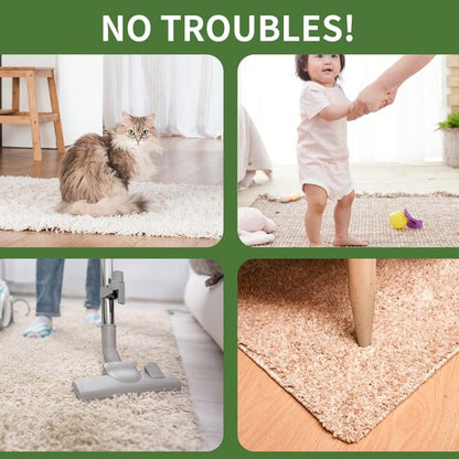 Sahhika Rug Tape,12Pcs Non Slip Grippers for Rug,Double Sided Reusable Rug Stopper Keep Area Rugs Corners from Curling and Bunching,Washable Rug Pad Grippers for Hardwood Floors, Tile Floors (White)