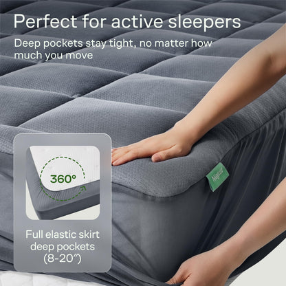 Ultra Soft Queen RV Size Mattress Topper - Viscose Made from Bamboo Pillow Top Mattress Pad for Full Body Support - Naturally Cooling for Hot Sleepers, Gray