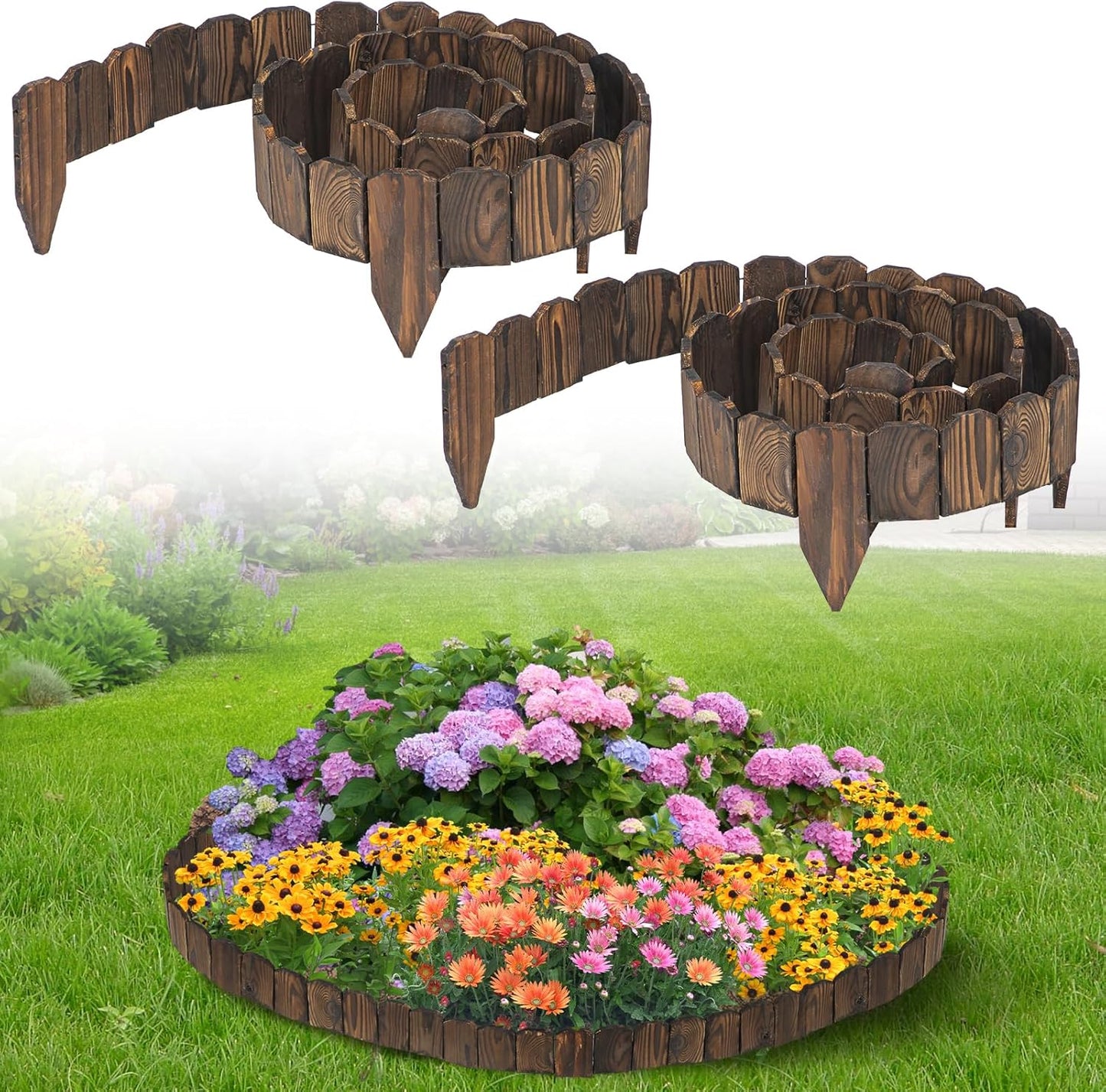 Sturdy Wood Garden Edging by [Brand Name] - 9.6ft Landscape Border, Anti-Corrosive & Low-Profile Design for Flower Beds & Paths