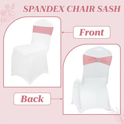MDS Spandex Chair Sashes - Pack of 150 Elastic Stretch Bows with Buckle Slider | Dusty Rose
