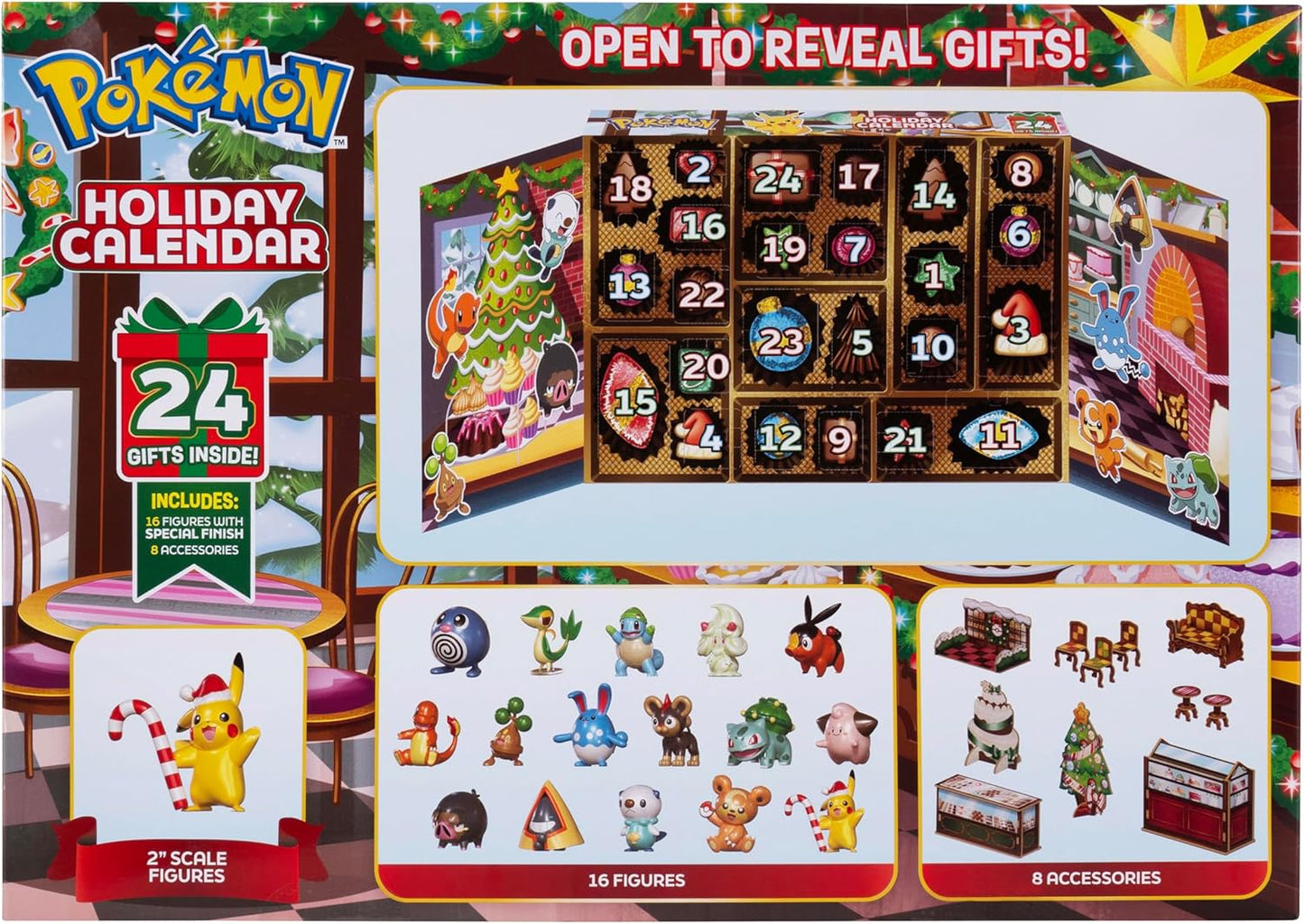 Pokemon Holiday Calendar 2025 - 16 Premium 2-Inch Battle Figures & 8 Unique Accessories