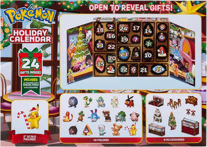 Pokemon Holiday Calendar 2025 - 16 Premium 2-Inch Battle Figures & 8 Unique Accessories
