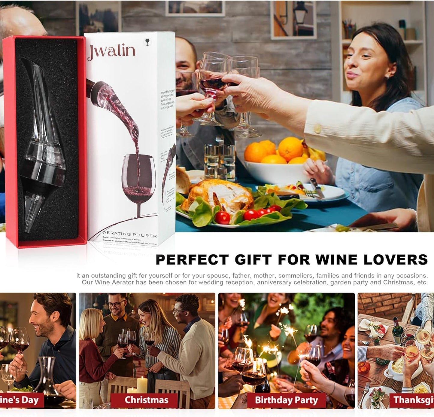 Wine Aerator and Pourer – Premium Air Decanter Spout to Enhance Wine Flavor & Aroma, No-Drip Wine Pourer Spout for Red & White Wines, Perfect Gift for Wine Lovers