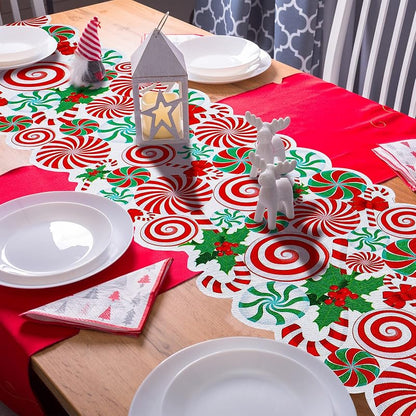 Candy Cane Christmas Table Runner - Burlap 71 x 14 Inches