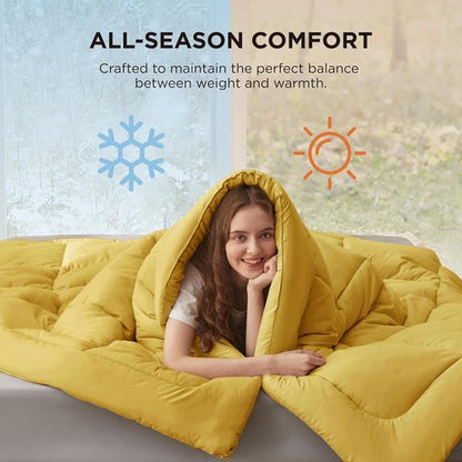 Bedsure Comforter Duvet Insert - All-Season Quilted Queen Size Down Alternative Bedding, Mustard Yellow 88 x 88 Inches
