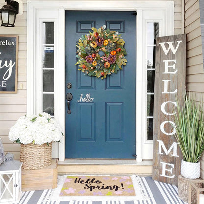 WANNA-CUL 24 Inch Spring & Fall Wreath - Blue Hydrangea & Purple Peony Home Decor
