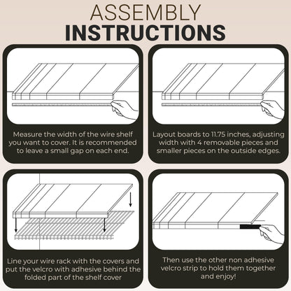 LEAPOAK Wire Shelf Cover - Adjustable Engineered Wood Panels with Extra Modular Pieces - Custom Fit for Pantry, Closet, & Kitchen Wire Shelving - Velcro Secures in Place - Smooth Finish (Light Wood)