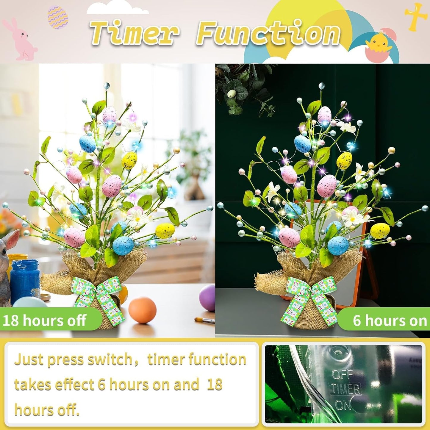 Skiennix Lighted Easter Egg Tree - 20'' Tabletop Decor with Timer | Artificial Centerpiece for Spring Home Decor