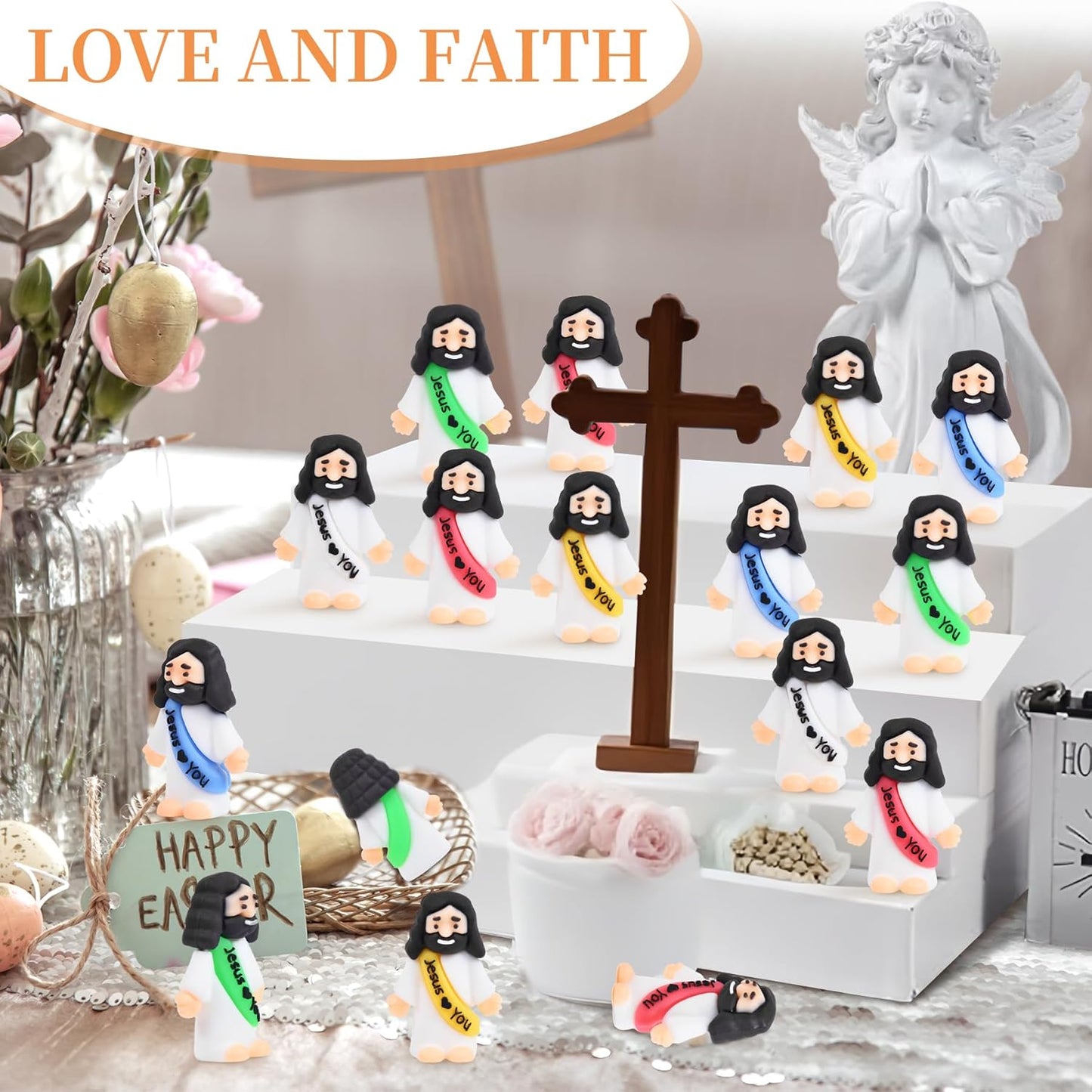 Nedeqi Mini Jesus Figurines - 100 PCS Tiny Pocket Rubber Jesus Figures for Religious Favors | Baptism & Easter Gifts