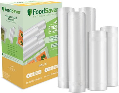 FoodSaver Vacuum Sealer Bags - Custom Length Multipack, 5 Rolls for Airtight Food Storage | Sous Vide Compatible