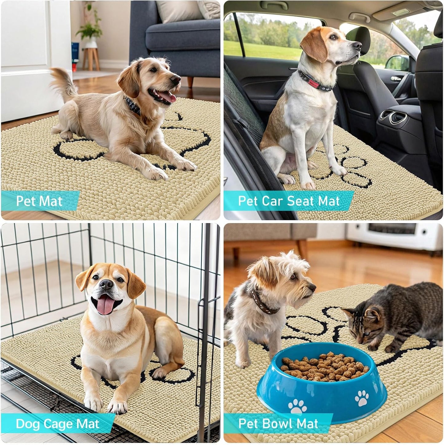 OLANLY Dog Door Mat - Absorbent Non-Slip Mud Mat for Indoor Use | Paw Print Design 36x24