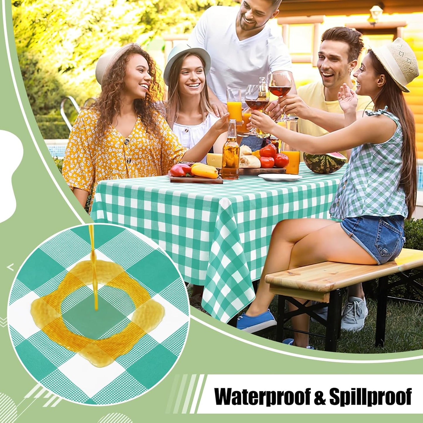 Misaya Buffalo Disposable Tablecloths - 54 x 108 Inch Waterproof Teal & White Checkered Covers for Parties & Picnics