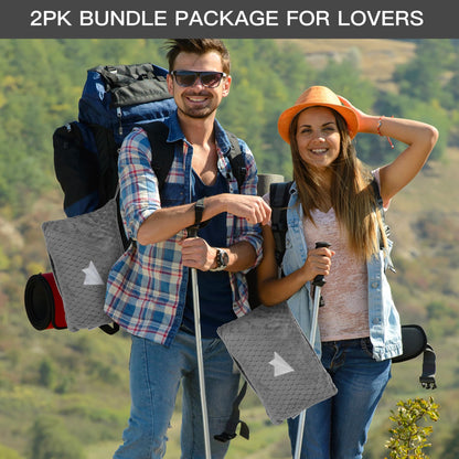 Plush & Plaid 2-Pack Travel Blanket Airplane Compact with Bag, Mid-Weight Soft Throw Blanket Pillow for Long/Short Flight, Portable Packable with Luggage Sleeve and Backpack Clip, 40x65, Gray