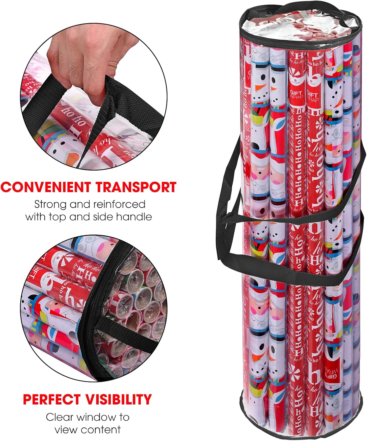Primode Wrapping Paper Storage Bag - Heavy Duty Organizer for 24 Rolls | Fits 40-Inch Long Rolls, Clear PVC