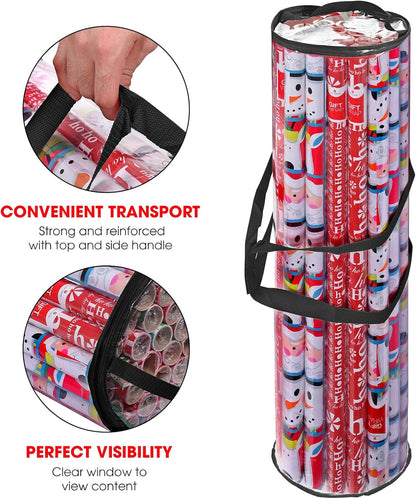 Primode Wrapping Paper Storage Bag - Heavy Duty Organizer for 24 Rolls | Fits 40-Inch Long Rolls, Clear PVC