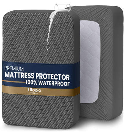 Utopia Bedding Waterproof Mattress Protector Twin Size (Gray), Premium 3D Air Soft Fabric Mattress Cover, Fits 15 Inches Deep, Breathable, Fitted Style with Stretchable Pockets