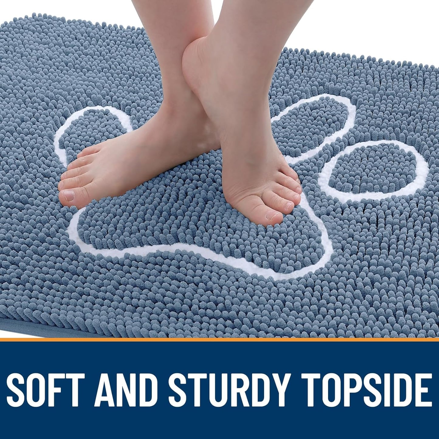 OLANLY Dog Door Mat - Absorbent Muddy Paws Doormat | Non-Slip, Quick Dry Chenille, 32x20, Airy Blue & White