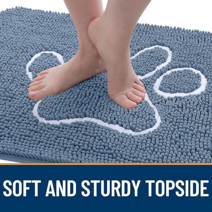 OLANLY Dog Door Mat - Absorbent Muddy Paws Doormat | Non-Slip, Quick Dry Chenille, 32x20, Airy Blue & White
