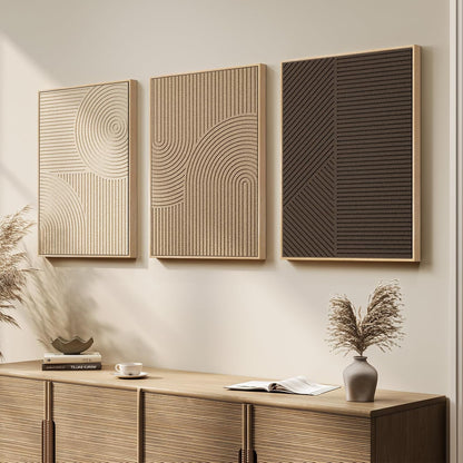 Skiennix 3D Textured Boho Wall Art - Modern Minimalist Abstract Paintings | 3-Piece Set, 16x24 In, Brown Beige Tan