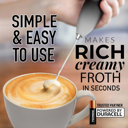 Zulay Kitchen Milk Frother Handheld Electric Whisk with AA Duracell Batteries – Durable Drink Mixer for Coffee, Lattes, Cappuccinos & More - Storm