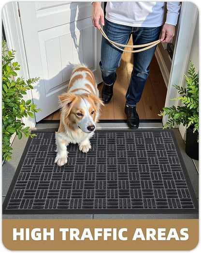 Color&Geometry Heavy Duty Non-Slip Front Door Mat - All-Weather Welcome Mat, 24"x36", Black